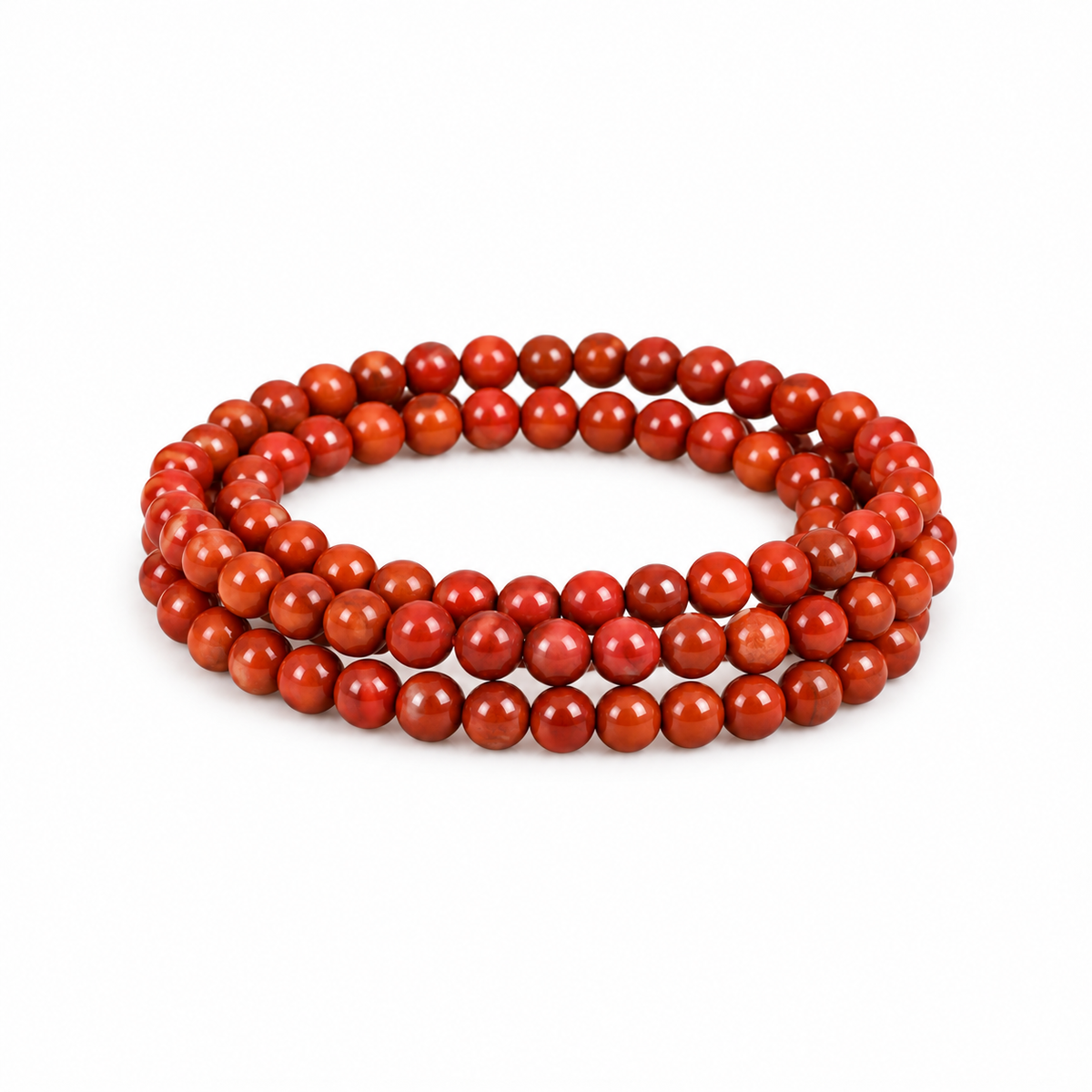 Nanhong red agate 108-bead long strand coiled on white