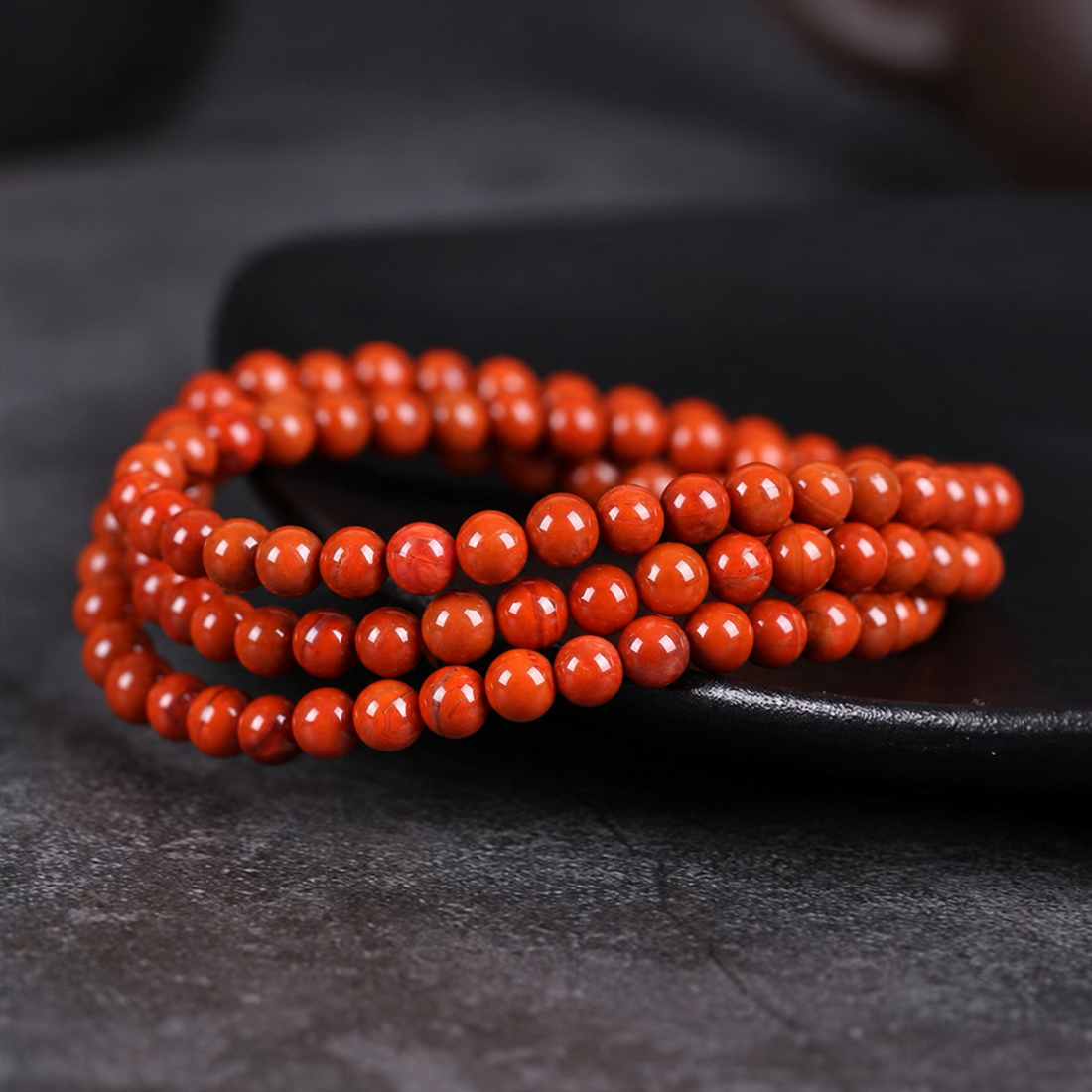 Nanhong red agate 108-bead strand – product view 1