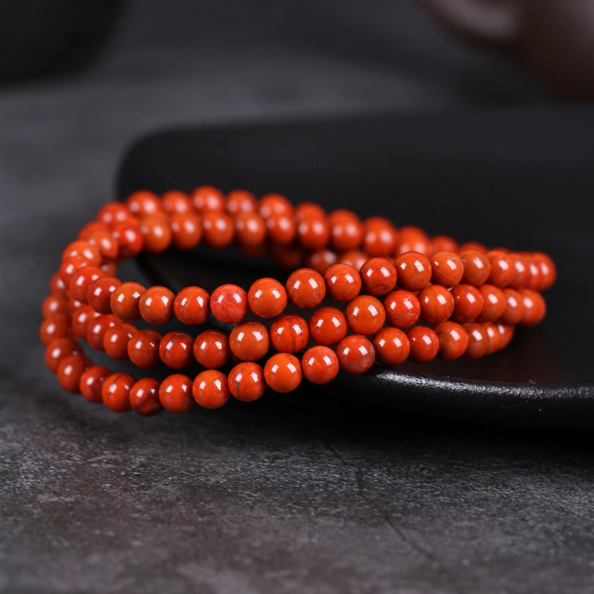 Nanhong red agate 108-bead strand – product view 1
