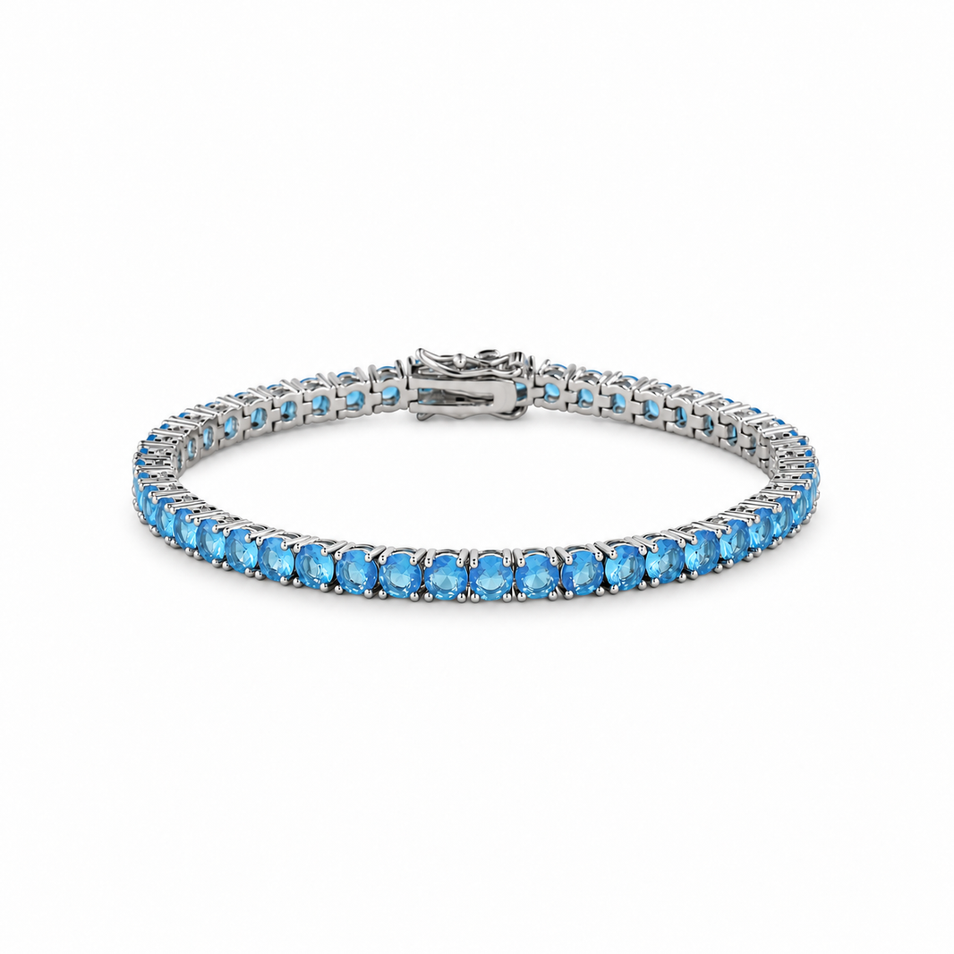 Sky blue zircon tennis bracelet on white background