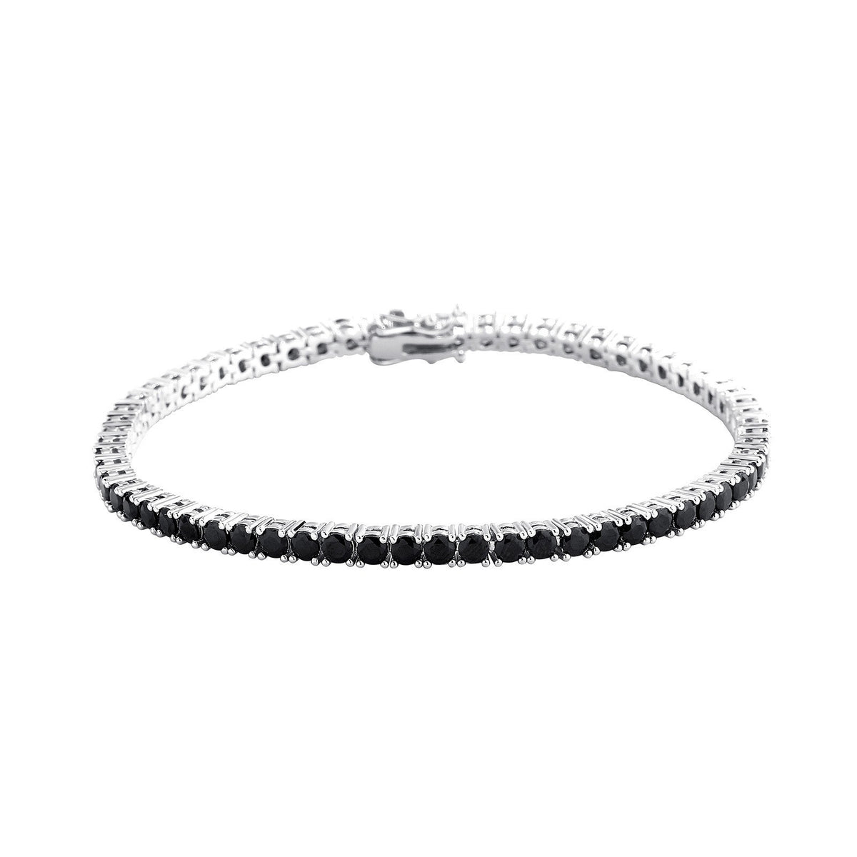 Black zircon tennis bracelet, 4 mm round faceted stones