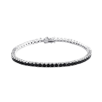 Black zircon tennis bracelet, 4 mm round faceted stones