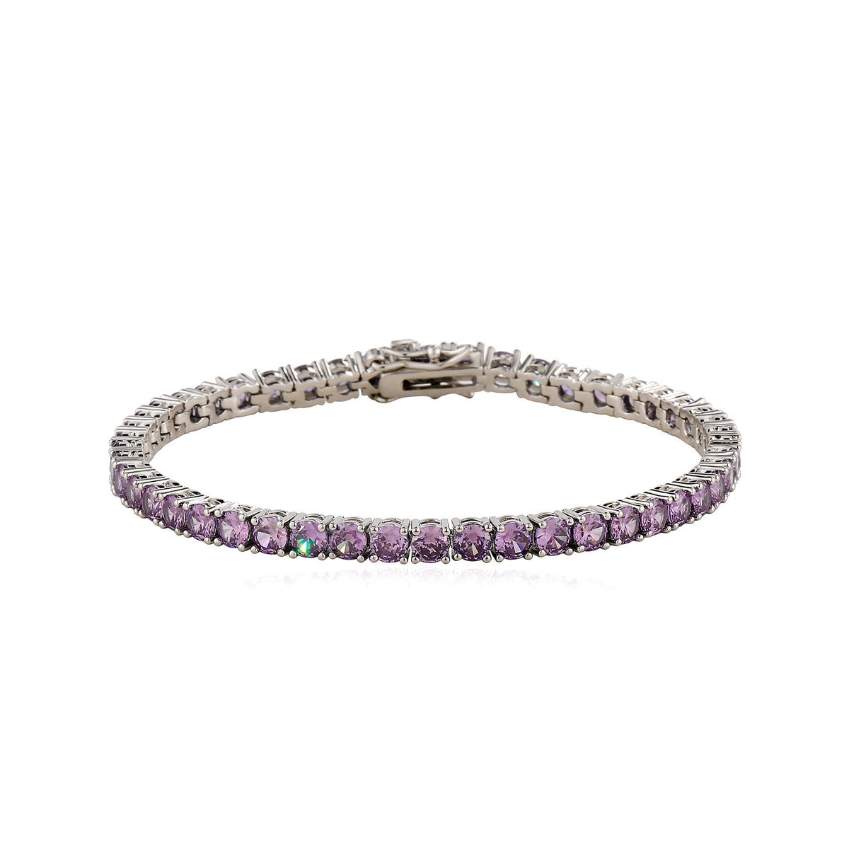 Lavender zircon tennis bracelet, 4 mm round faceted stones