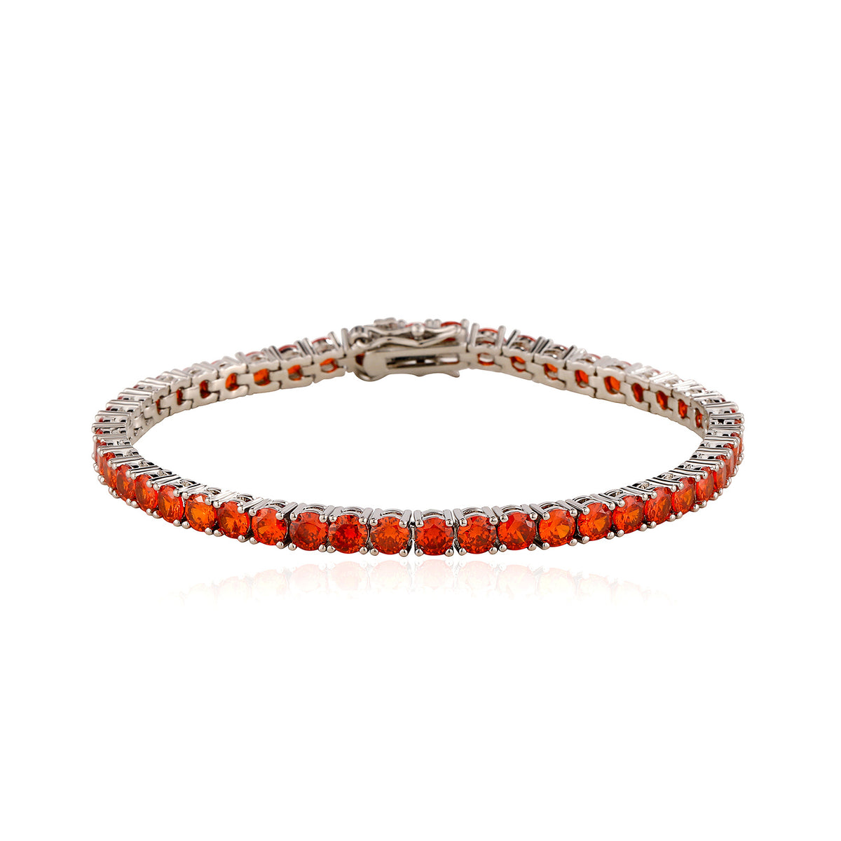 Orange Red zircon tennis bracelet, 4 mm round faceted stones