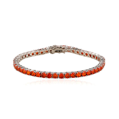 Orange Red zircon tennis bracelet, 4 mm round faceted stones