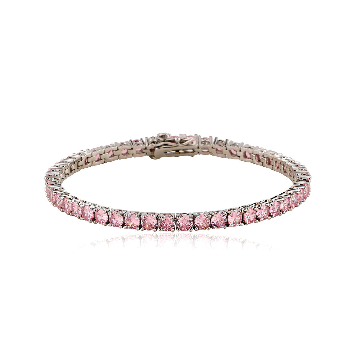 Pink zircon tennis bracelet, 4 mm round faceted stones
