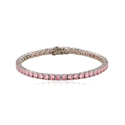 Pink zircon tennis bracelet, 4 mm round faceted stones
