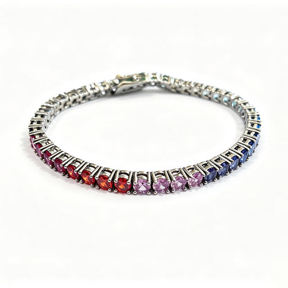 Multicolor zircon tennis bracelet, 3 mm round faceted stones