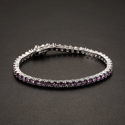 Lavender zircon tennis bracelet showing individual stone settings