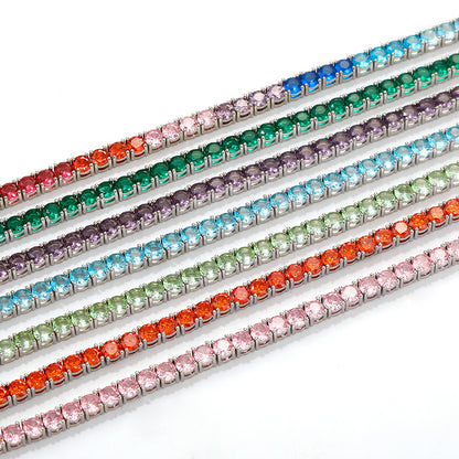 Colored zircon tennis-chain bracelets showing color choices