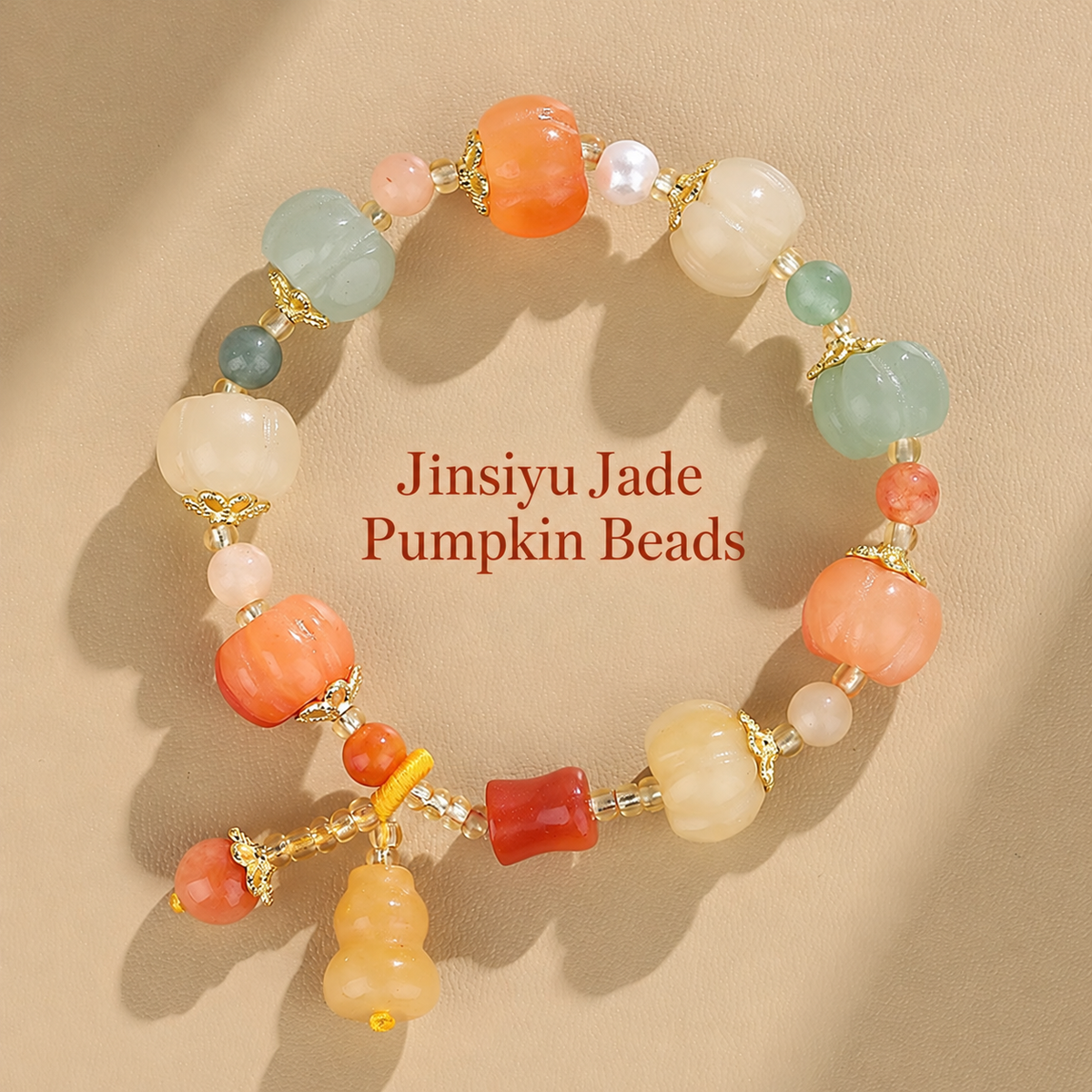 Assorted-color Jinsiyu pumpkin bracelet with gourd charm
