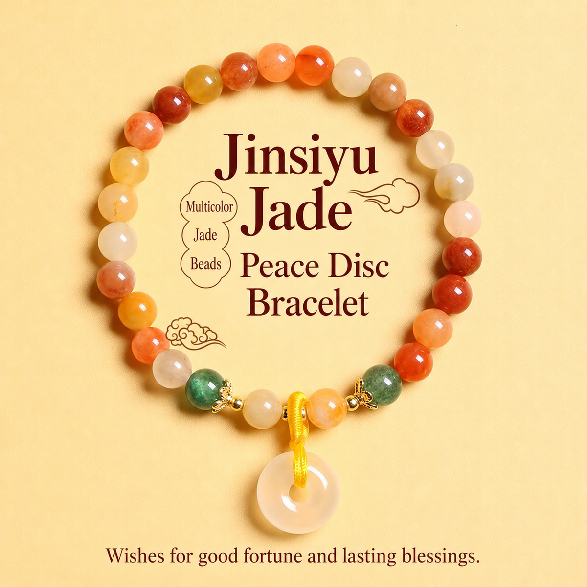 Jinsiyu round-bead bracelet with peace-disc charm