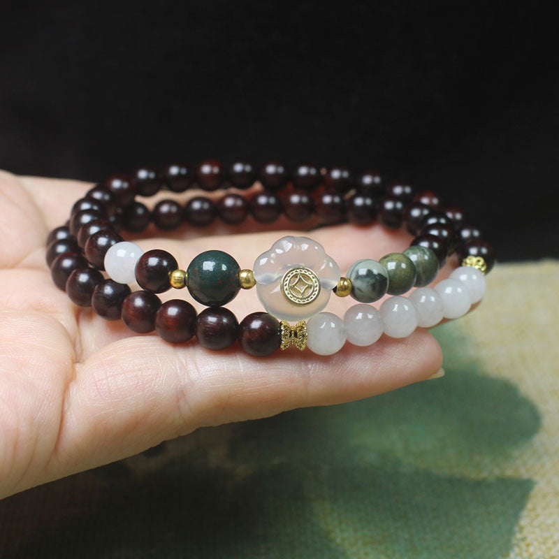 Dark wood and agate cat paw double-wrap bracelet – actual product photo 1