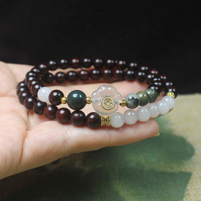 Dark wood and agate cat paw double-wrap bracelet – actual product photo 1