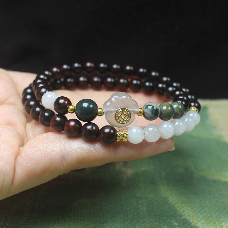 Dark wood and agate cat paw double-wrap bracelet – actual product photo 2