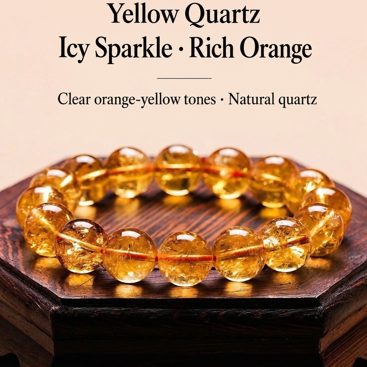 Yellow quartz bracelet with orange tones and English product text