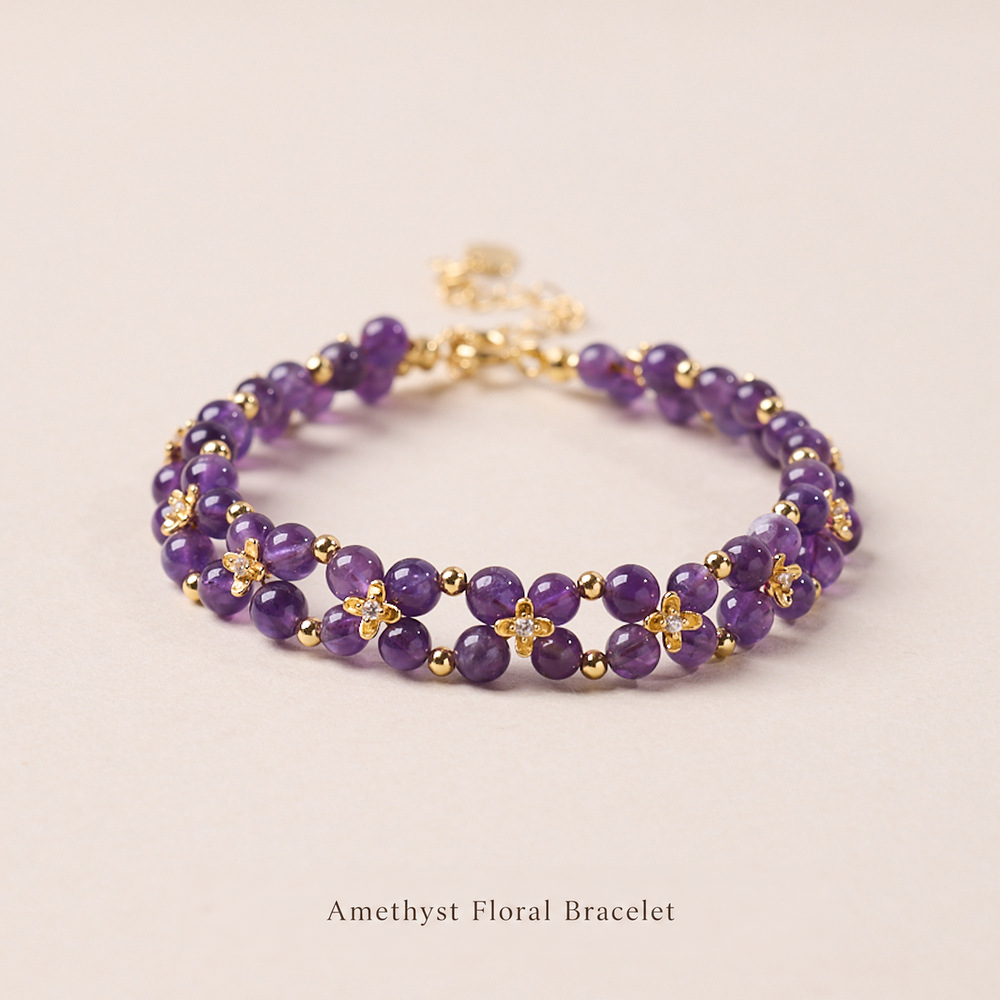 Amethyst double-row floral bracelet