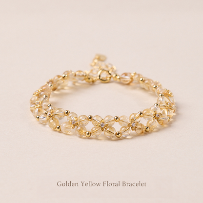 Golden yellow beaded double-row floral bracelet