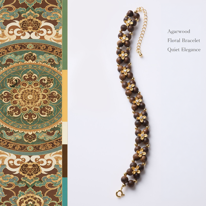Agarwood floral bracelet with clasp and extension chain