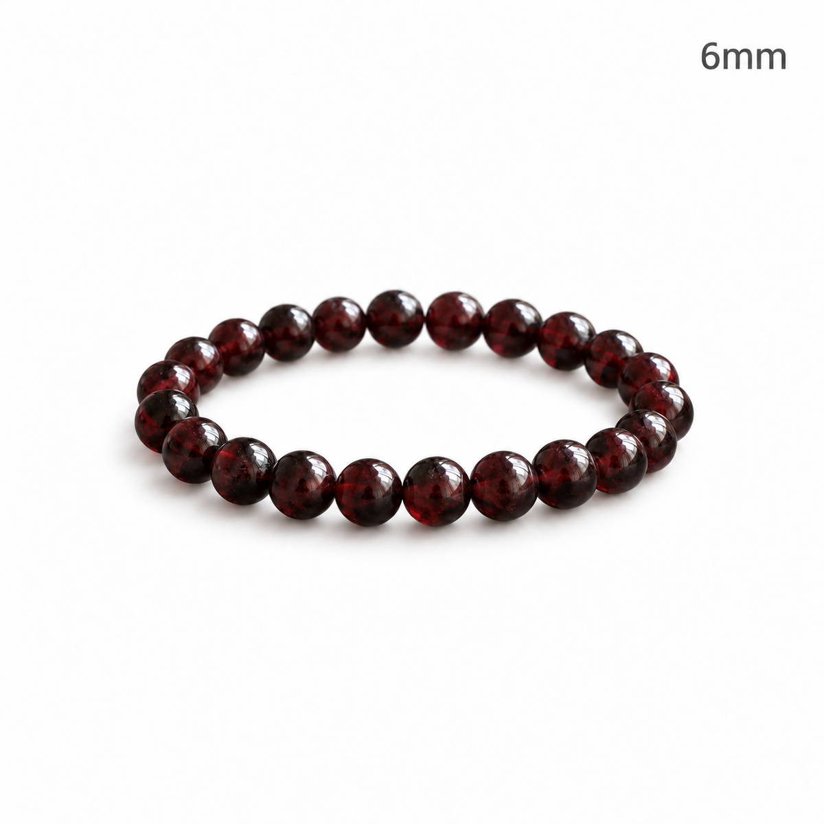 6 mm dark burgundy garnet bracelet size illustration on white