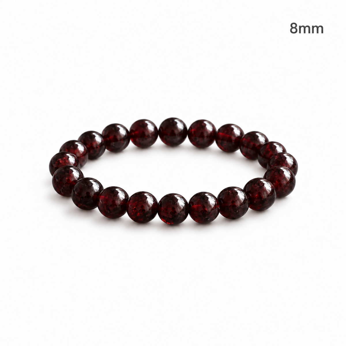 8 mm dark burgundy garnet bracelet size illustration on white