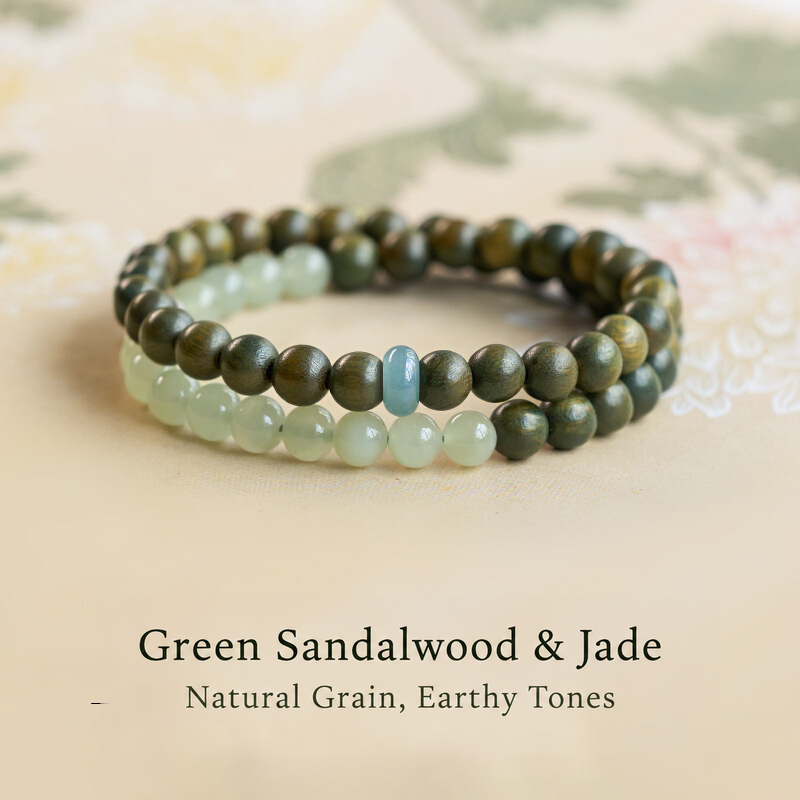 Green sandalwood natural grain and jade bead design