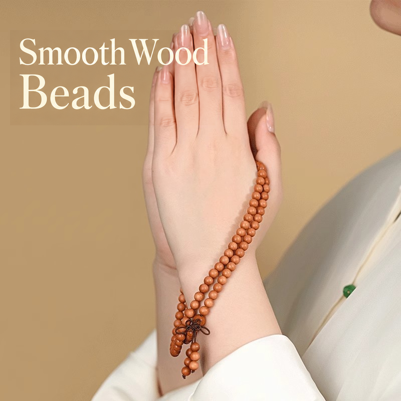 Peach wood multi-wrap bracelet worn on wrist