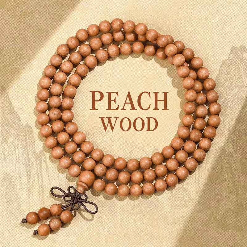 Peach wood round beads with natural grain