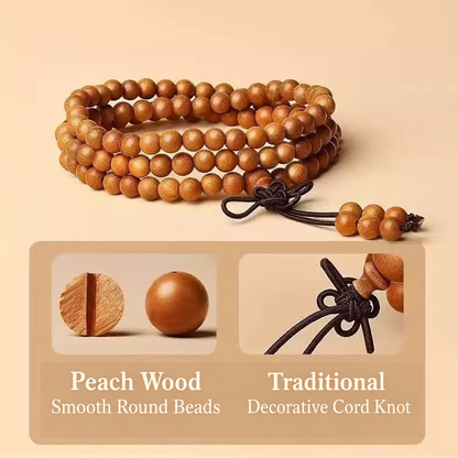Peach wood beads and decorative cord knot details