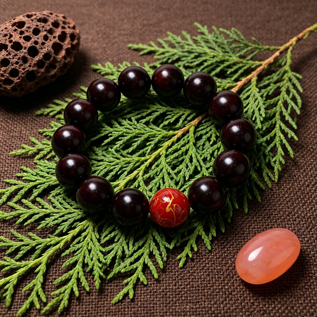 Red Lacquer Glow — 15mm red sandalwood bracelet