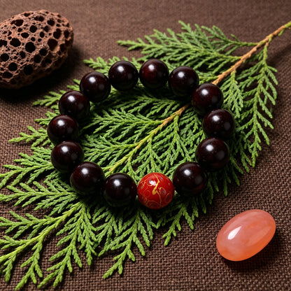 Red Lacquer Glow — 15mm red sandalwood bracelet