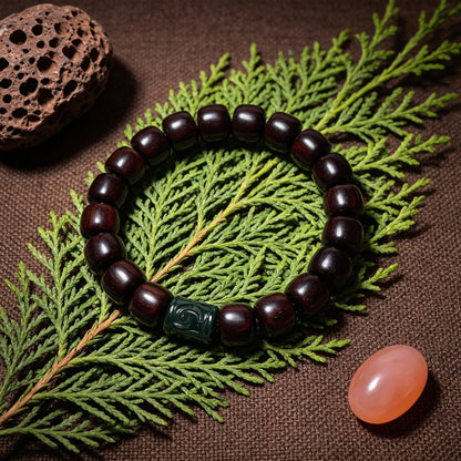 Carved Green Accent — 11 × 12mm red sandalwood bracelet