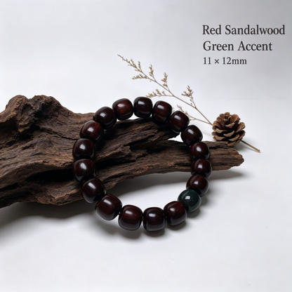 Green Accent — 11 × 12mm red sandalwood bracelet