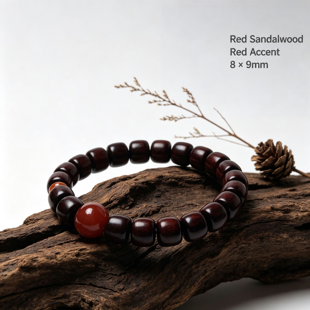 Red Accent — 8 × 9mm red sandalwood bracelet