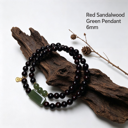 Green Pendant — 6mm red sandalwood bracelet