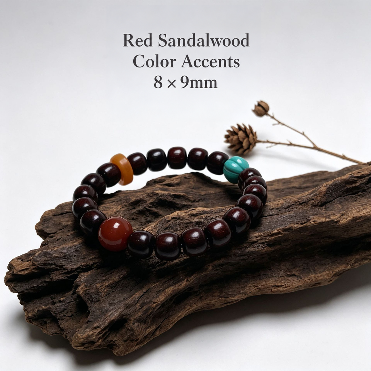 Color Accents — 8 × 9mm red sandalwood bracelet