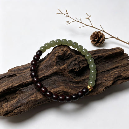 Two-Tone Green Beads — 6 × 6mm red sandalwood bracelet