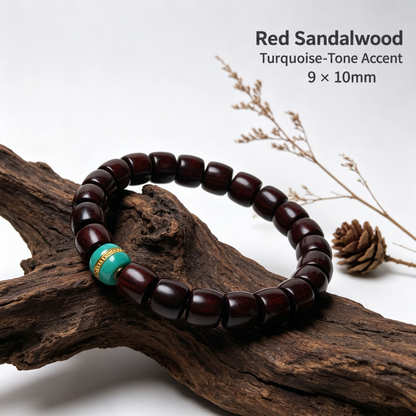 Turquoise-Tone Accent — 9 × 10mm red sandalwood bracelet