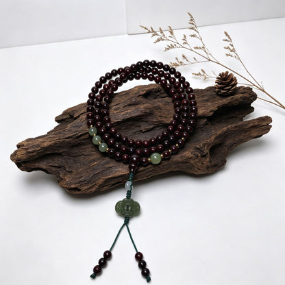 Green Tassel — 5mm red sandalwood bracelet