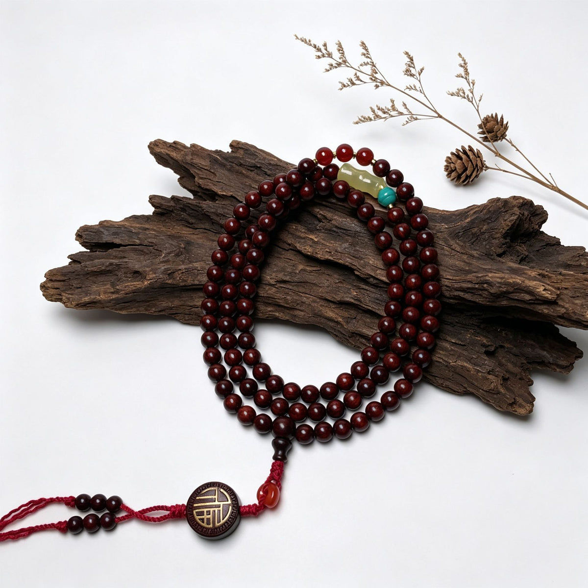 Chinese Blessing Charm — 6mm red sandalwood bracelet