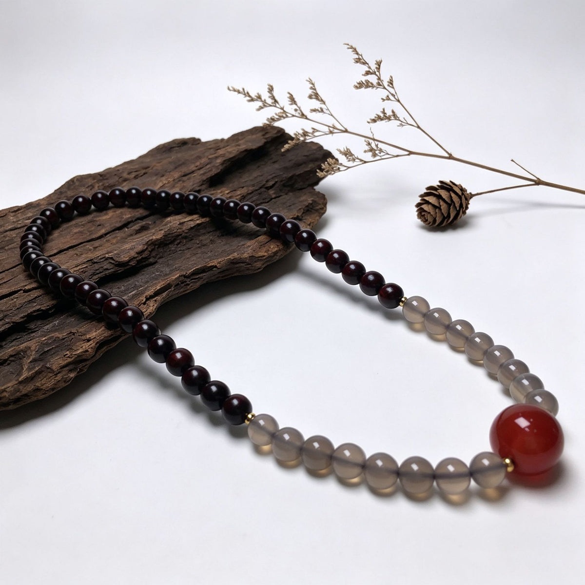 Gray & Red Accents — 6mm red sandalwood bracelet