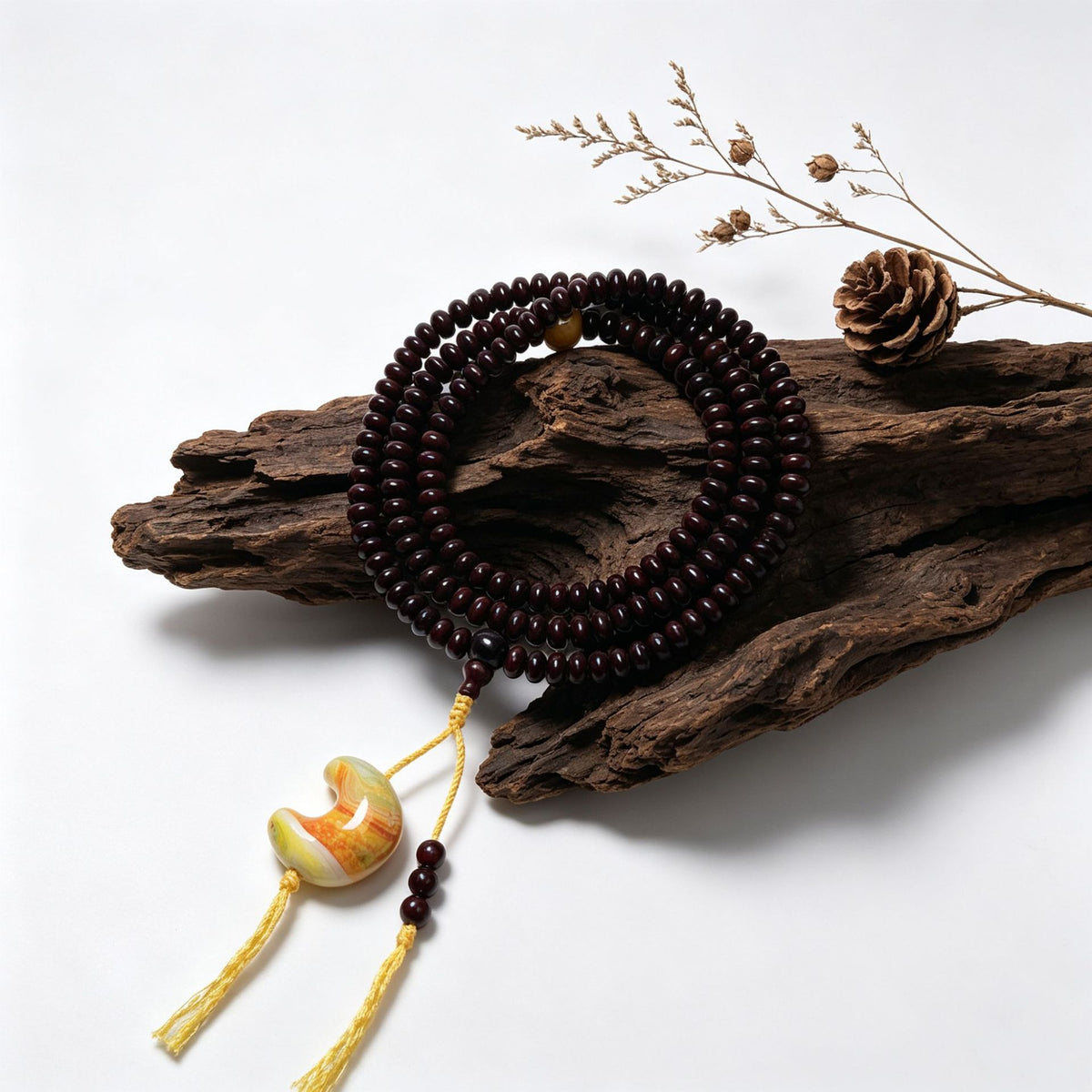 Yellow Accent — 4 × 6mm red sandalwood bracelet