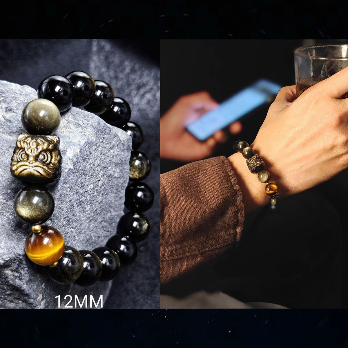 Source SKU photograph: Gold Sheen Obsidian + Tiger Eye / 12mm