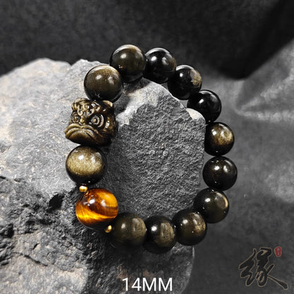 Source SKU photograph: Gold Sheen Obsidian + Tiger Eye / 14mm