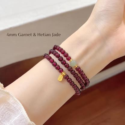 4mm Garnet & Hetian Jade