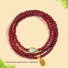 4mm Garnet & Jadeite Gourd - Triple Wrap