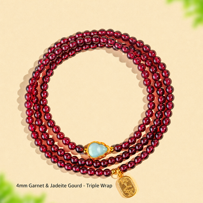 4mm Garnet & Jadeite Gourd - Triple Wrap
