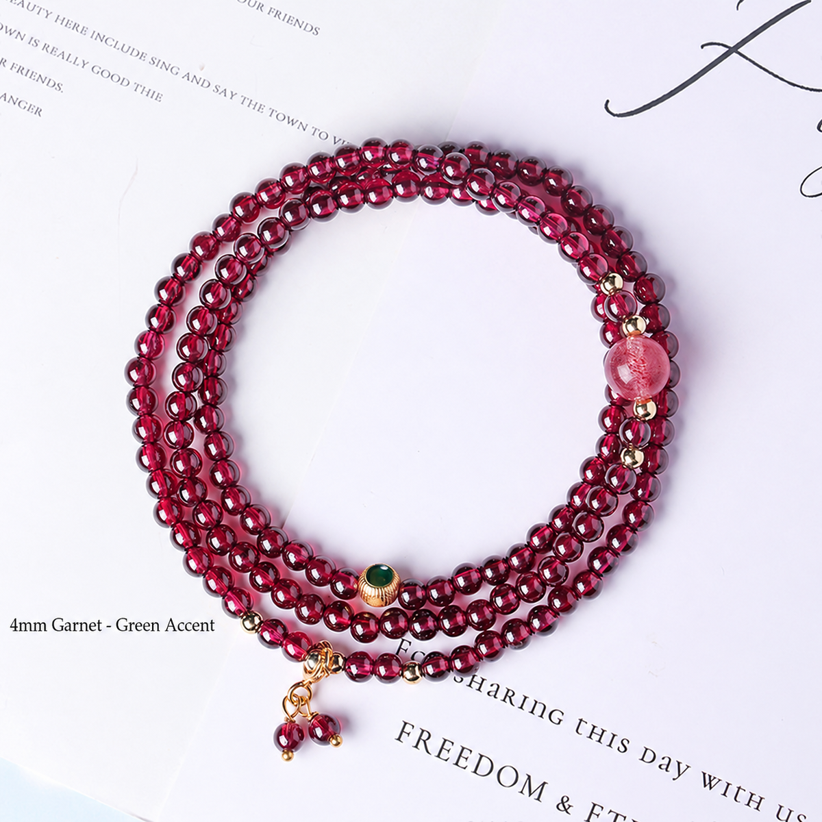 4mm Garnet - Green Accent