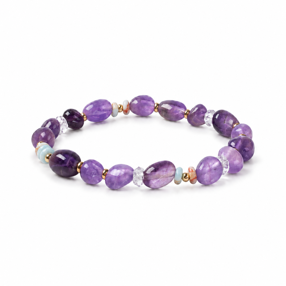 Amethyst and Shoushan bracelet, low angled white-background hero