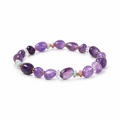 Amethyst and Shoushan bracelet, low angled white-background hero